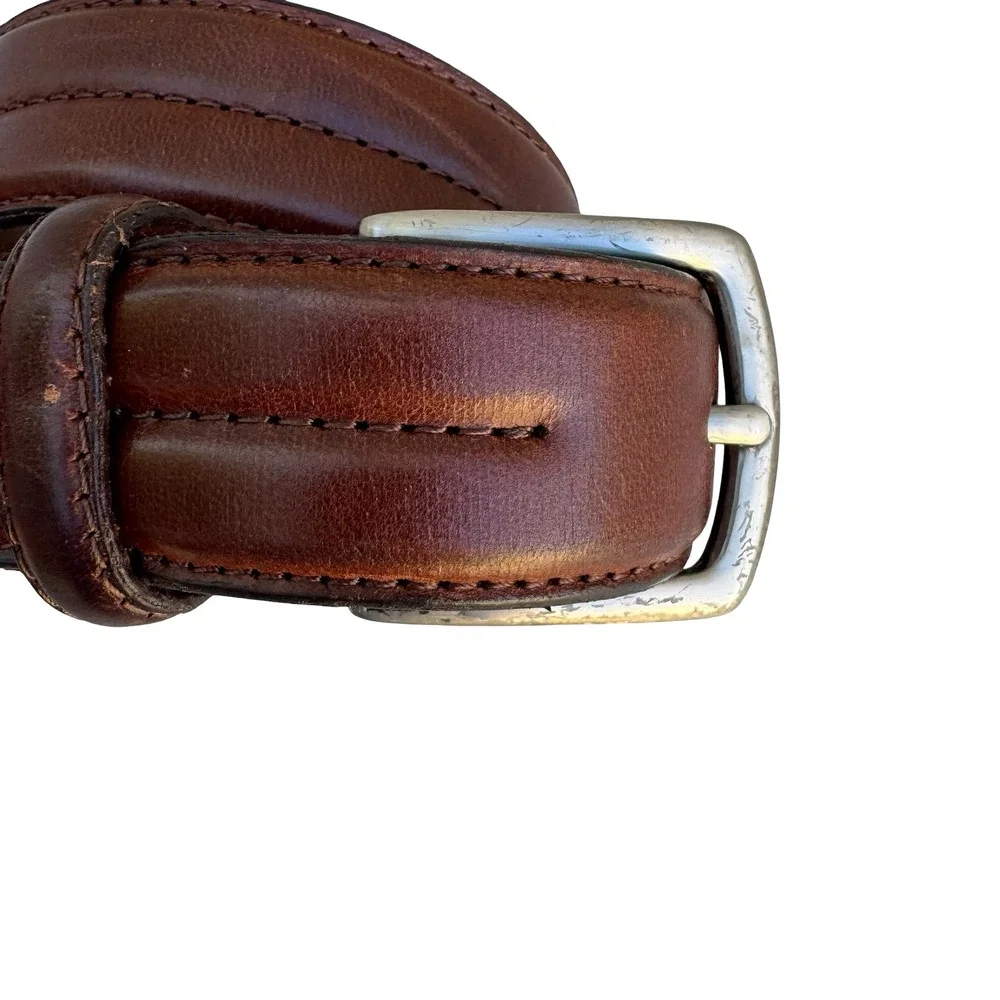 HJ-20 Italian Oil-Tanned Double Stitched Cowhide Leather Heritage Belt Brown‎ 34